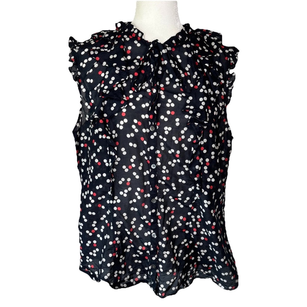 Gap Blouse Triple Ruffle‎ Dot Blouse Top XL Black Red White Cotton Silk Career